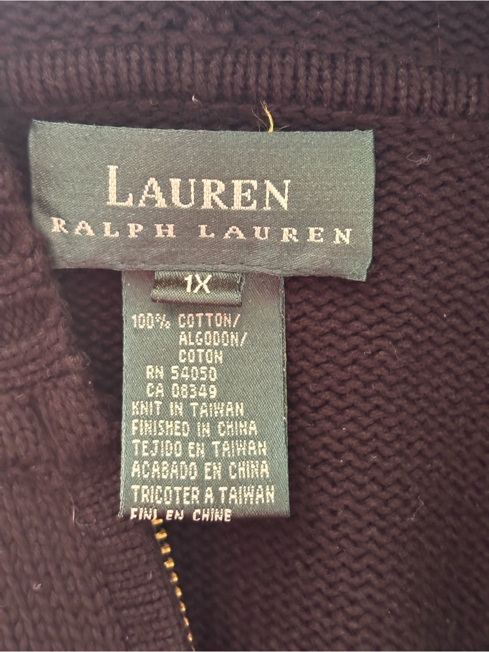 Lauren by Ralph Lauren Black Zip up Hoodie Sweater with Gold Crest 1X - Picture 6 of 10